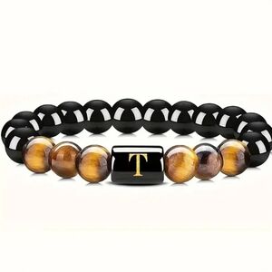 Men's tiger eye Initial Bead Bracelet